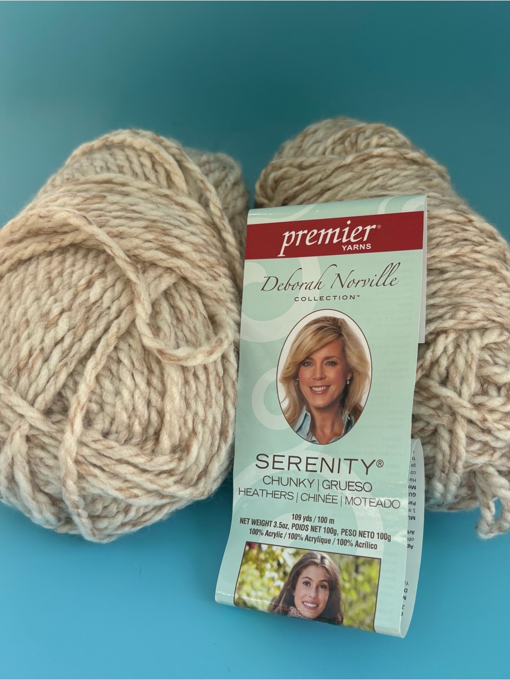 2 Partial Skeins Premier Yarns Deborah Norville Yarn, Chunky, Oatmeal Heather